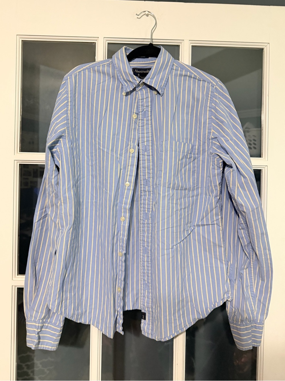 Abercrombie & Fitch Light Blue and White Striped Button-Down Shirt